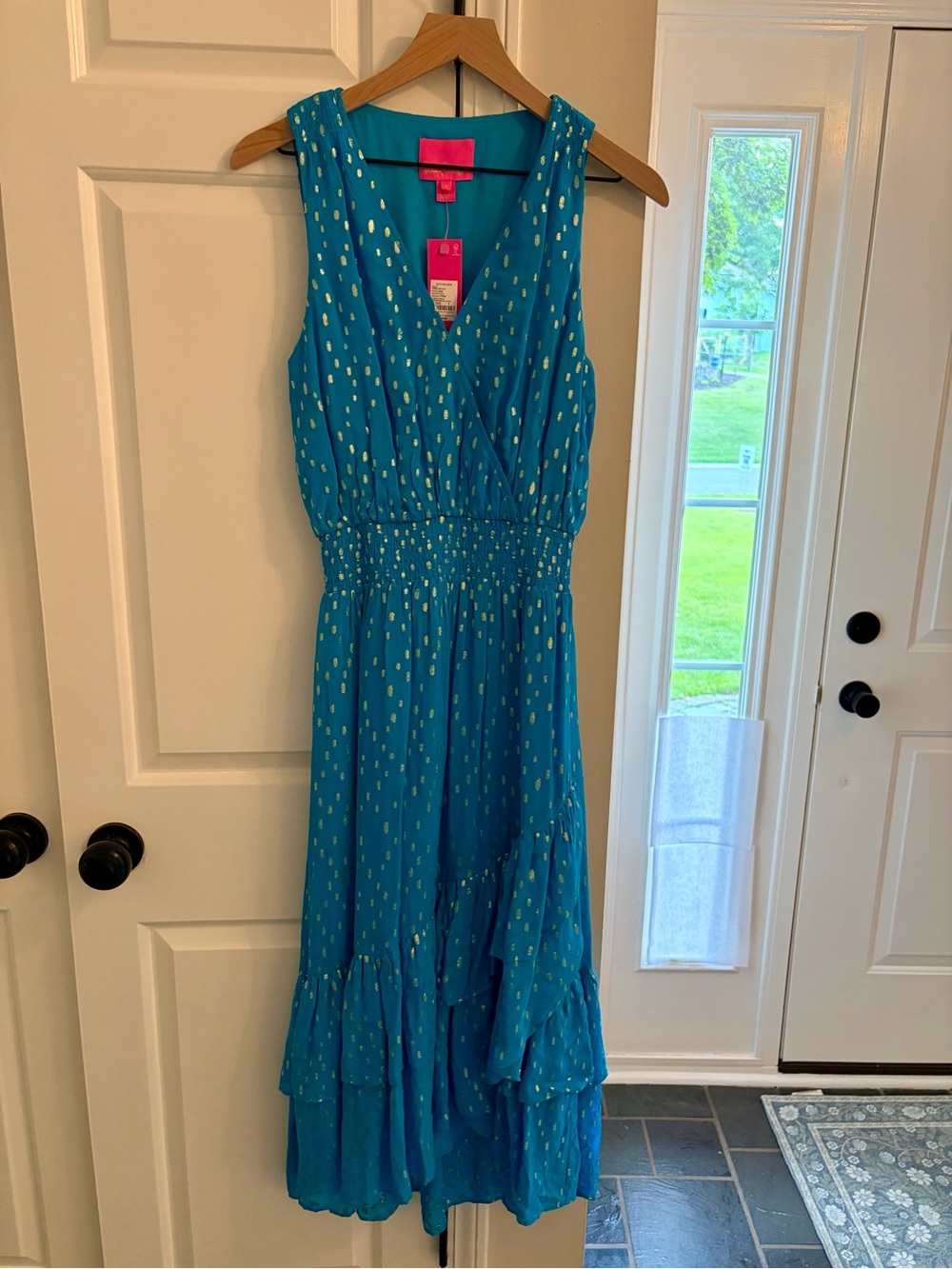 Lilly Pulitzer Teal Maxi Dress with Gold Dot Print